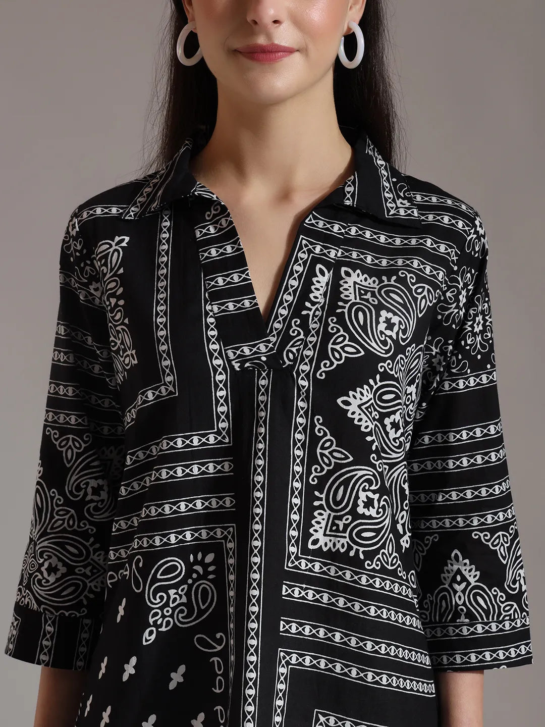 Yufta Black Pure Cotton Boho Printed Top | Grocsy