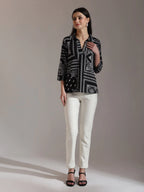 Yufta Black Pure Cotton Boho Printed Top | Grocsy