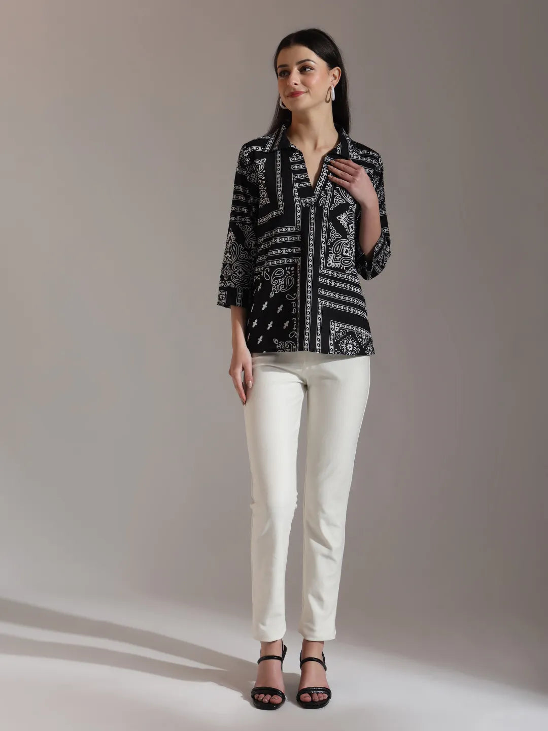 Yufta Black Pure Cotton Boho Printed Top | Grocsy