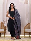 Yufta Black Pure Cotton Straight Suit Set | Grocsy