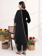 Yufta Black Straight Embroidery Kurta And Trouser With Dupatta Set | Grocsy