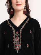 Yufta Black Straight Embroidery Kurta And Trouser With Dupatta Set | Grocsy