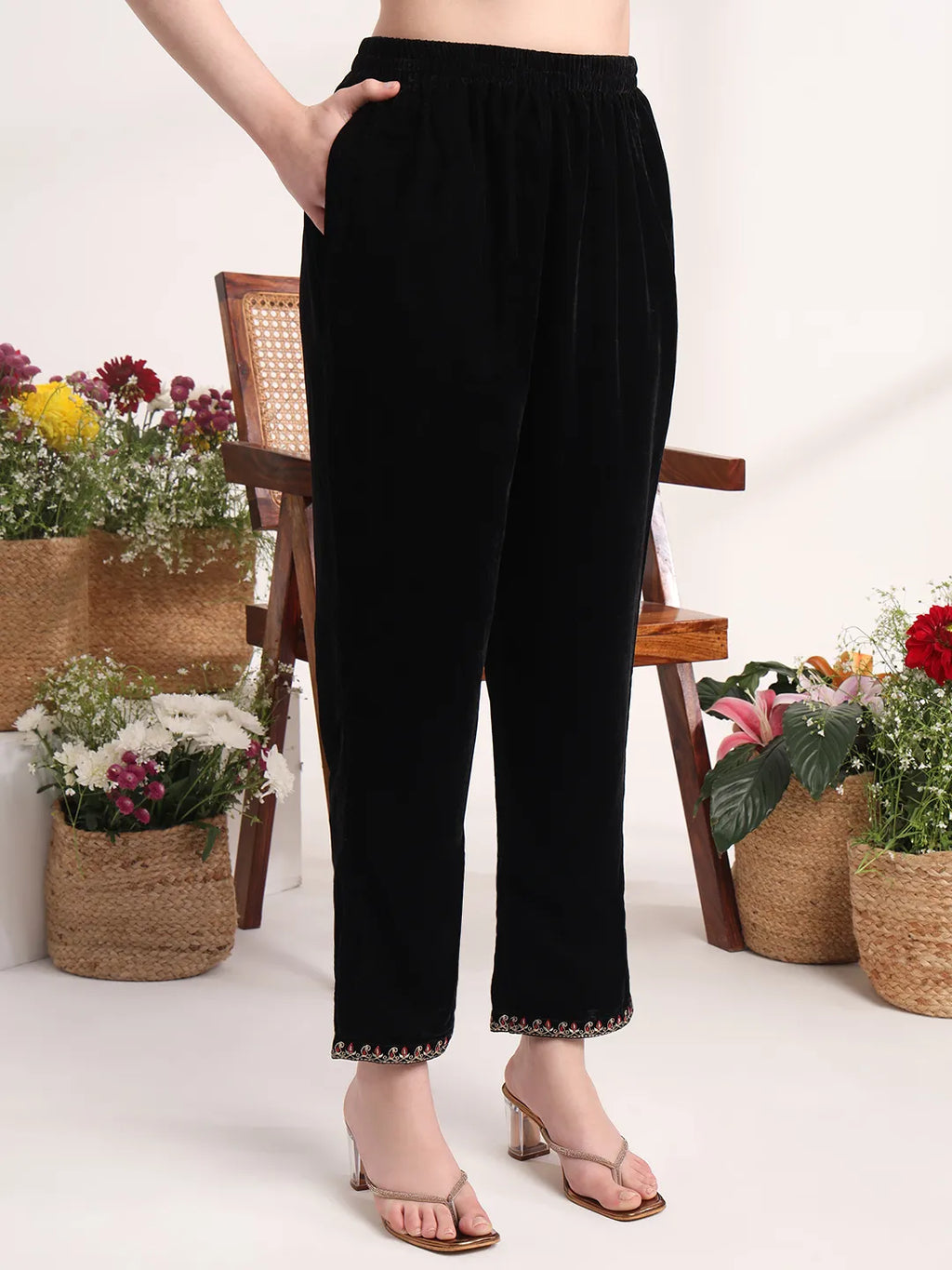 Yufta Black Straight Embroidery Kurta And Trouser With Dupatta Set | Grocsy
