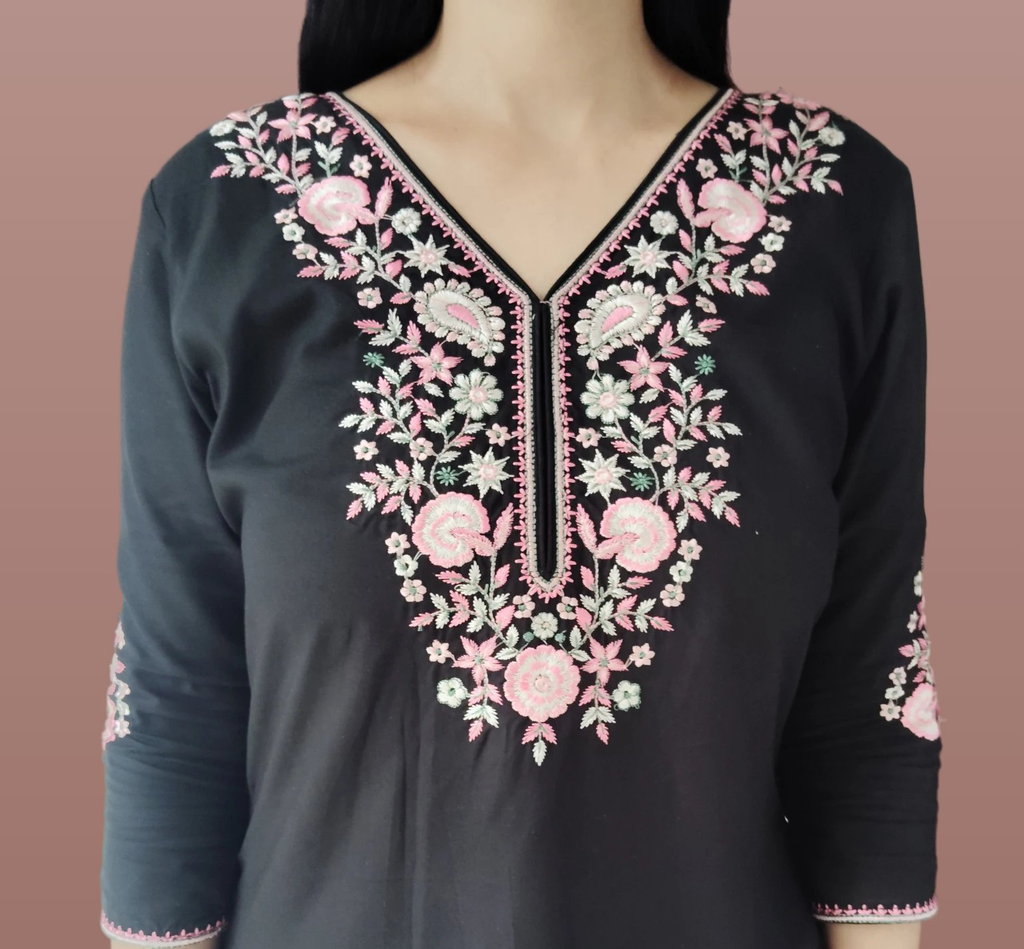 Jaitra Apparels Women Printed Pure Cotton Straight Kurta (Black) | Grocsy