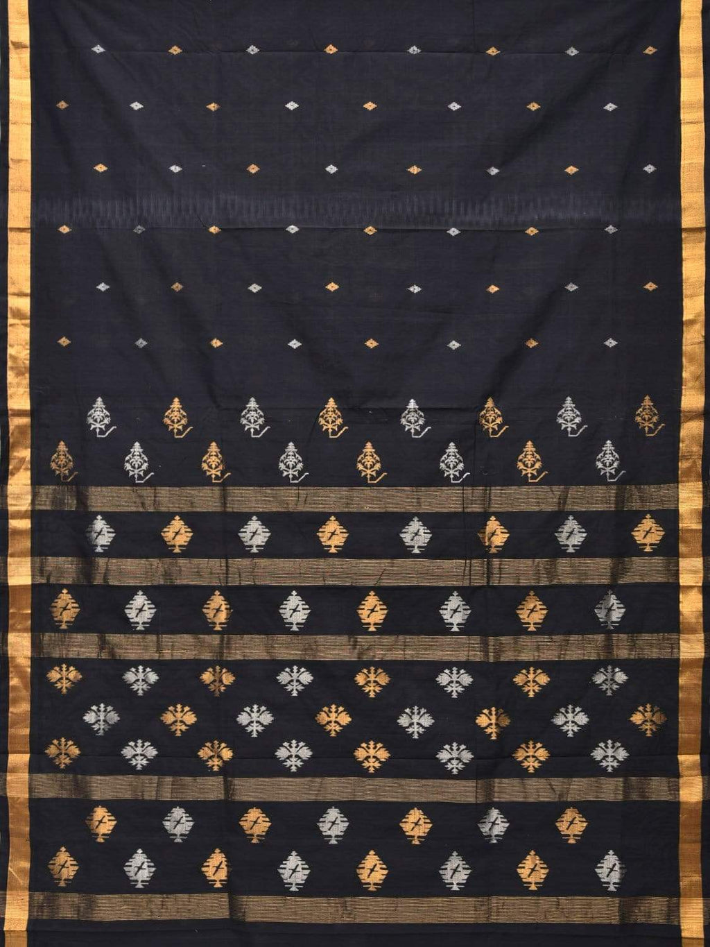 Black Uppada Cotton Handloom Saree with Assorted Buta Pallu Design - Global Threads | Grocsy