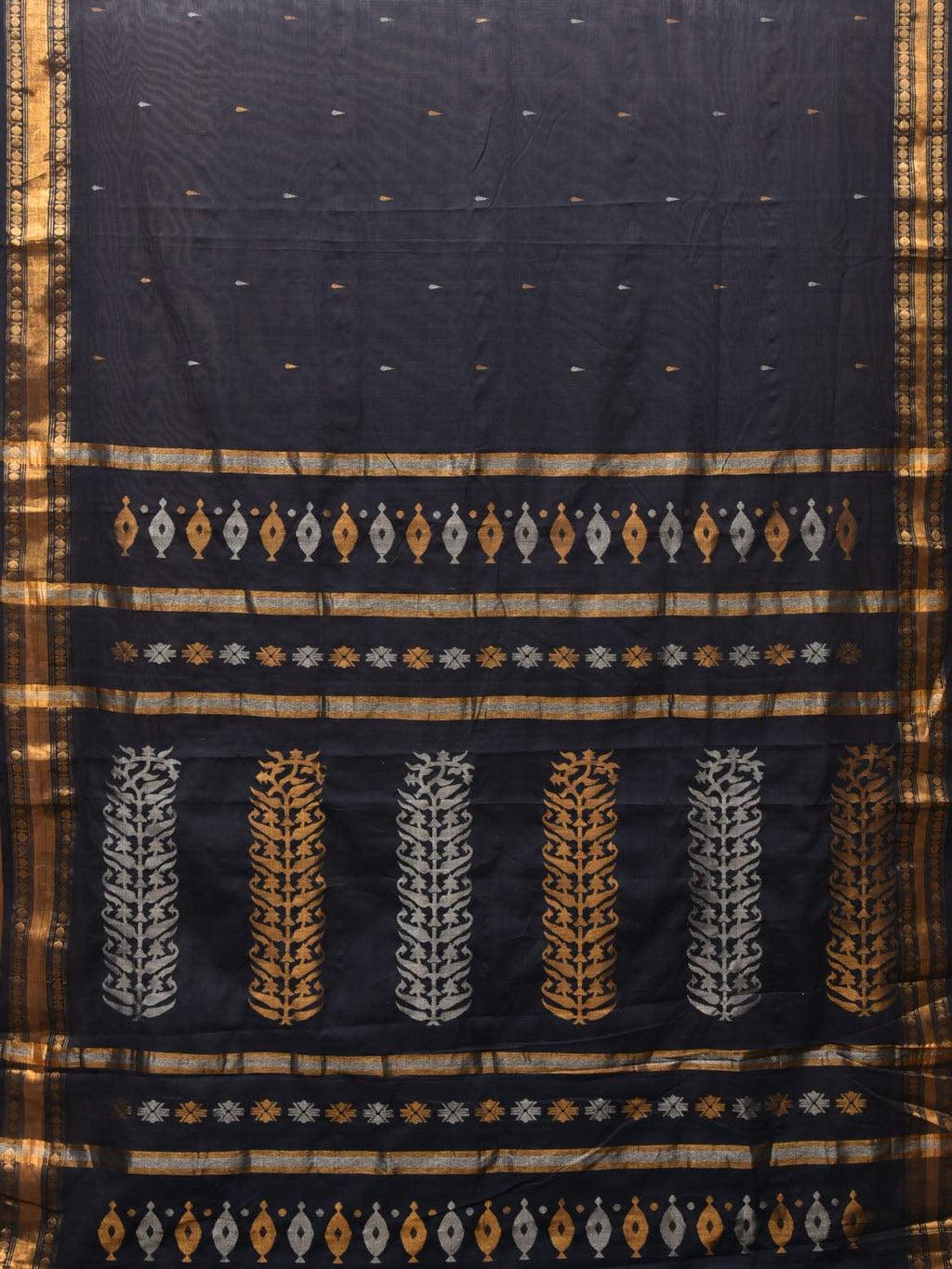 Black Uppada Cotton Handloom Saree with Karpur Pallu Design - Global Threads | Grocsy