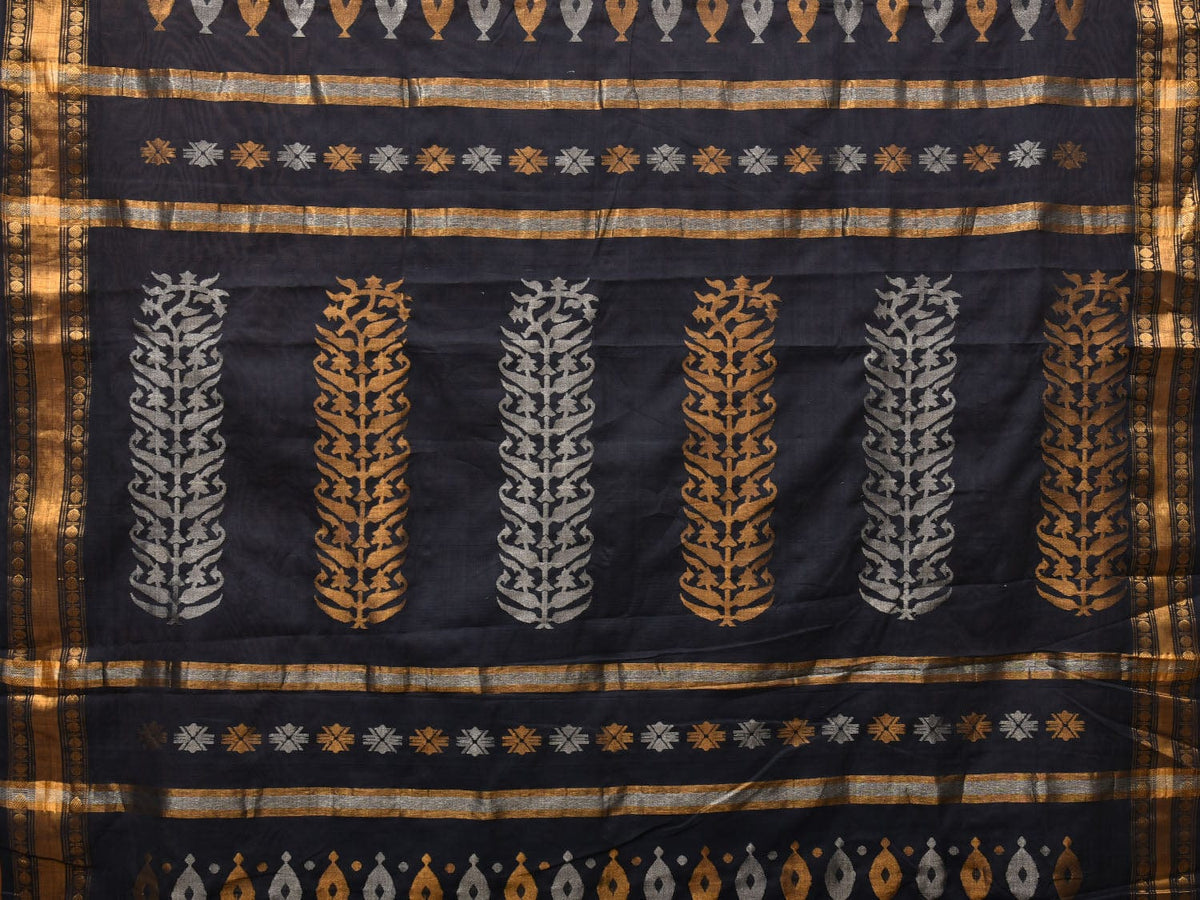 Black Uppada Cotton Handloom Saree with Karpur Pallu Design - Global Threads | Grocsy