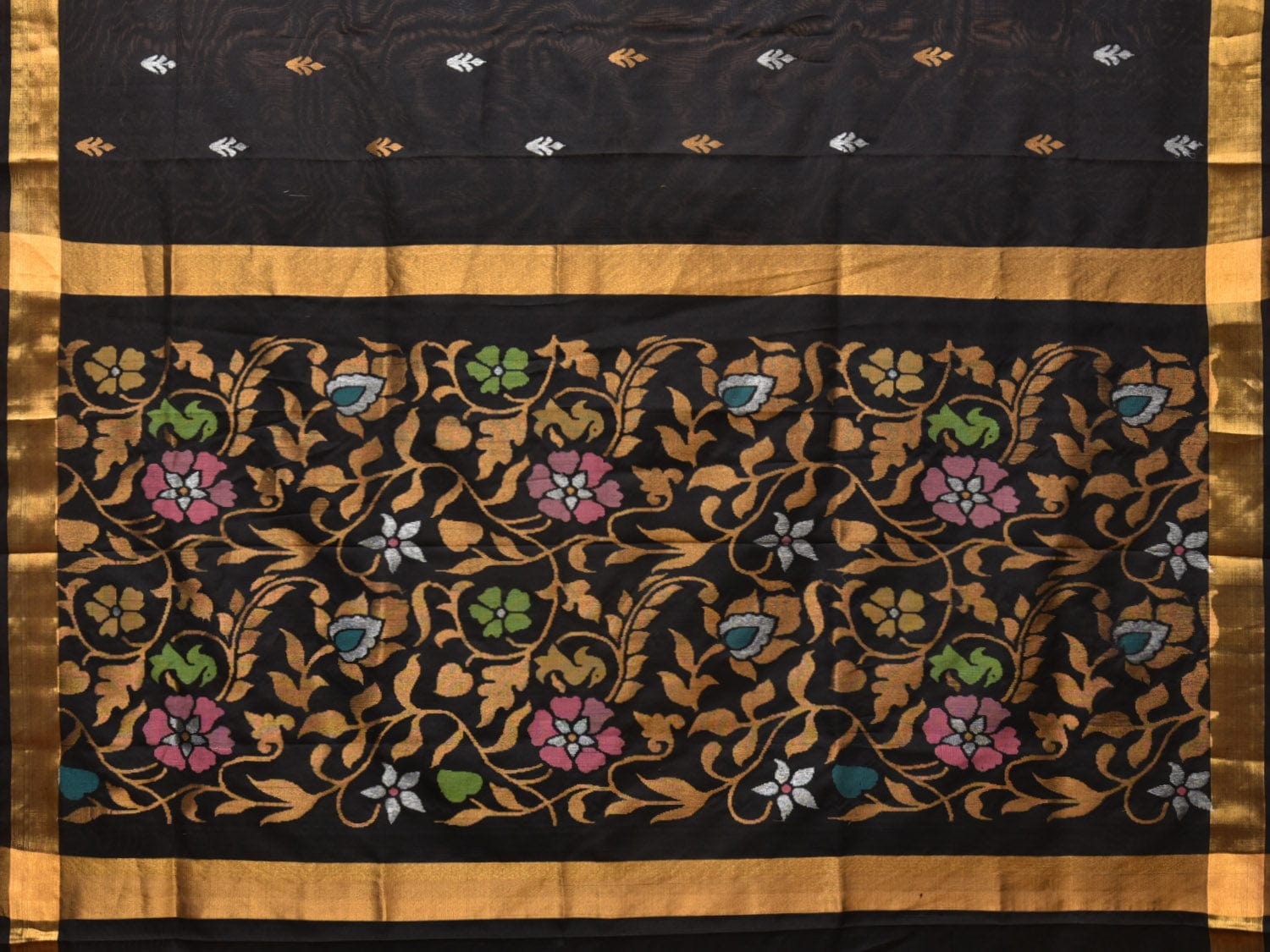 Black Uppada Silk Handloom Saree with Floral Pallu Design - Global Threads | Grocsy