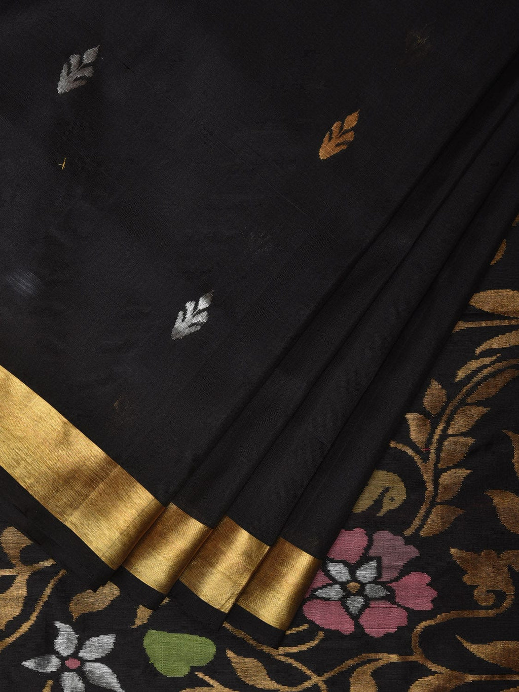 Black Uppada Silk Handloom Saree with Floral Pallu Design - Global Threads | Grocsy