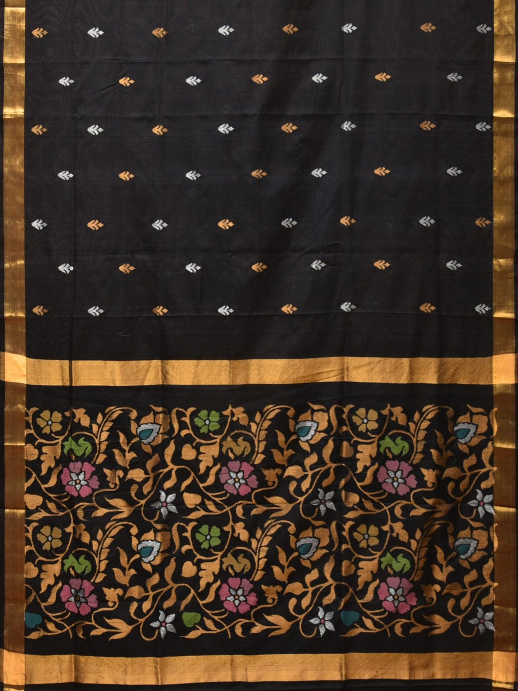 Black Uppada Silk Handloom Saree with Floral Pallu Design - Global Threads | Grocsy