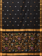 Black Uppada Silk Handloom Saree with Floral Pallu Design - Global Threads | Grocsy