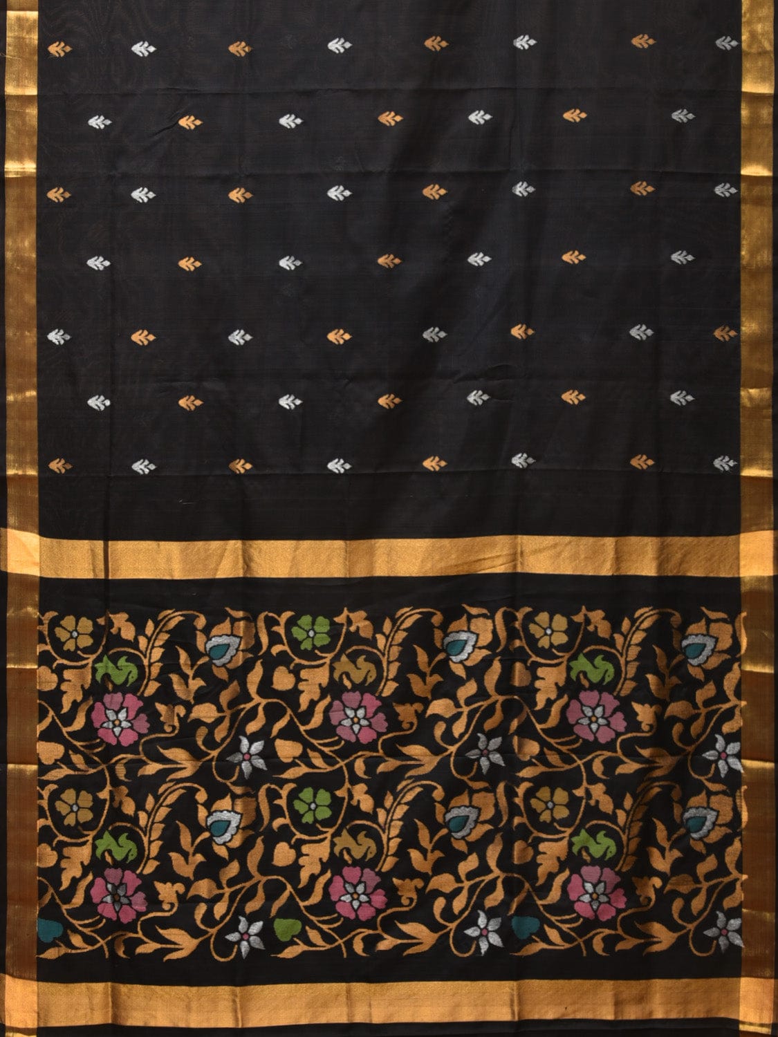 Black Uppada Silk Handloom Saree with Floral Pallu Design - Global Threads | Grocsy