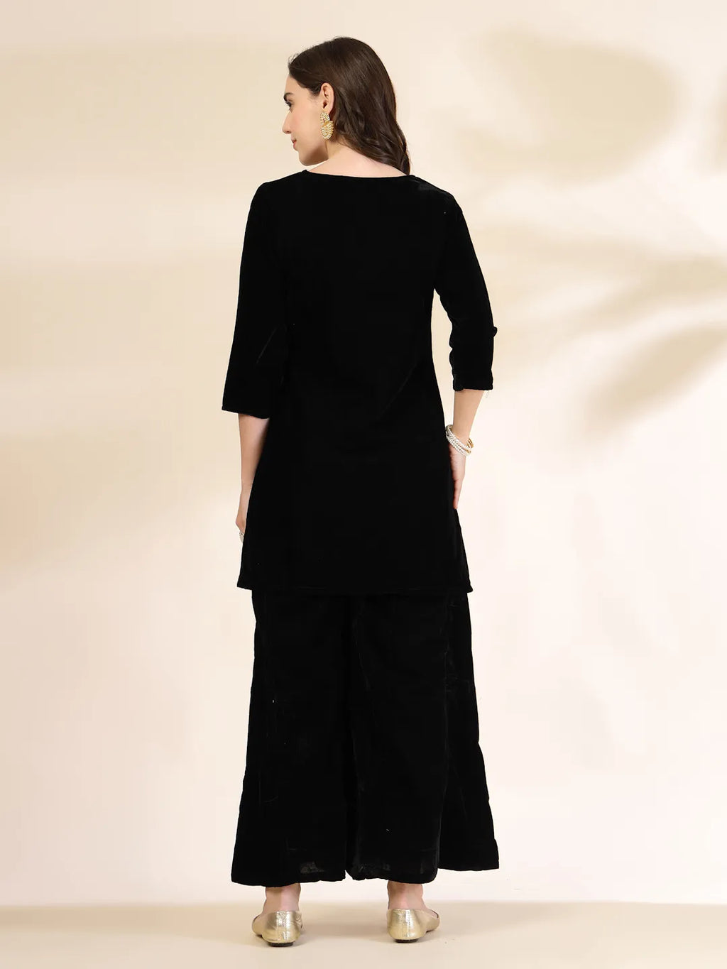Yufta Black Velvet Zari Work CoOrd Set | Grocsy