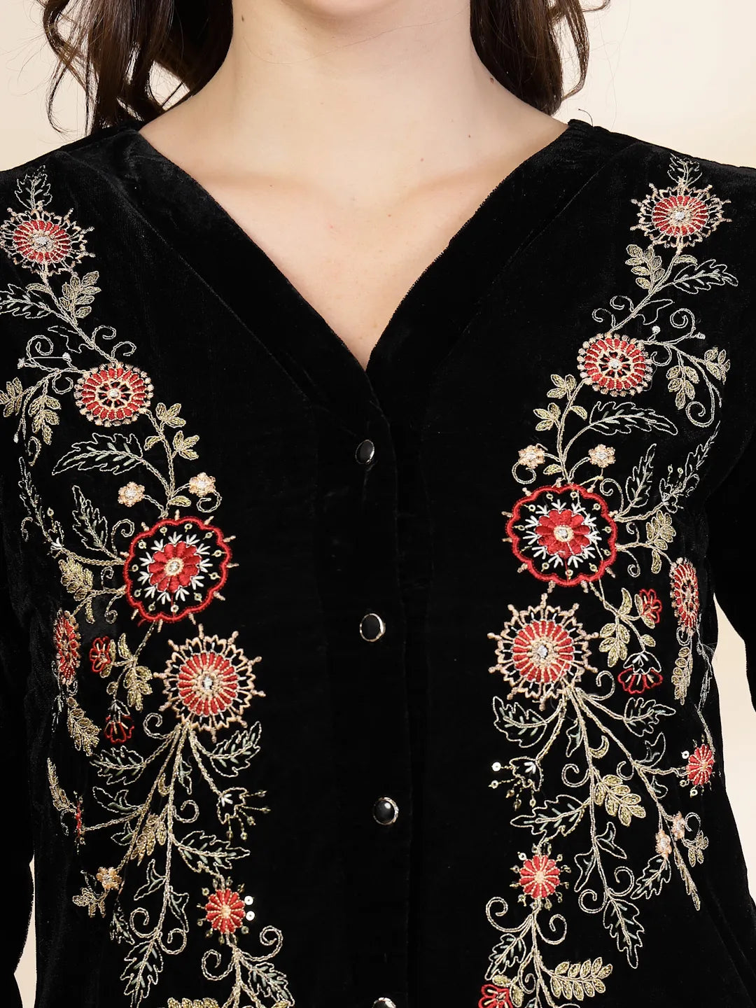 Yufta Black Velvet Zari Work CoOrd Set | Grocsy