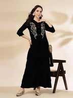 Yufta Black Velvet Zari Work CoOrd Set | Grocsy