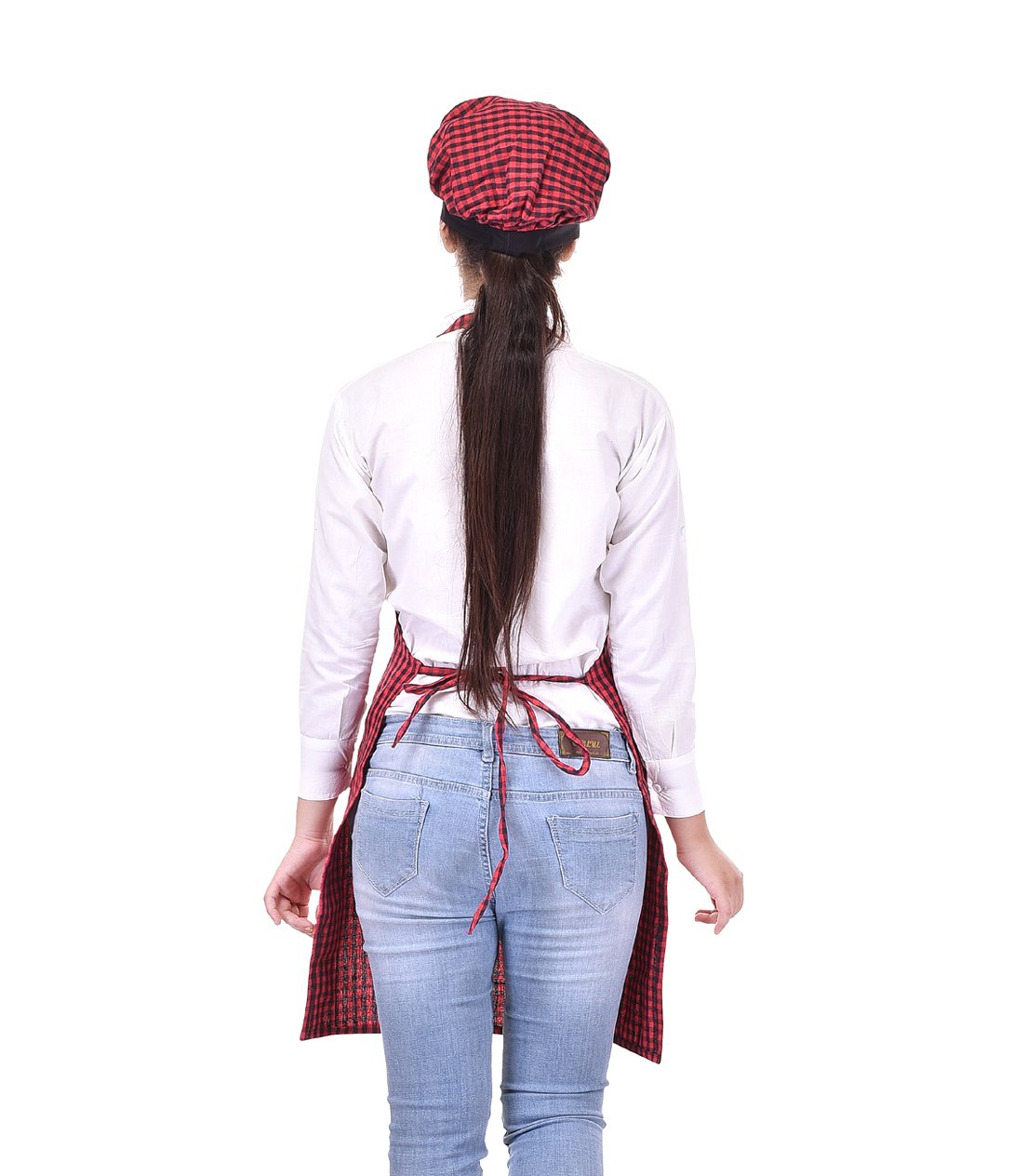 Red And Black Apron With Cap | Grocsy