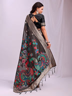 Anaita Black Linen Cotton Woven Saree With Blouse | Grocsy