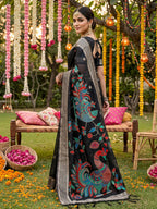 Anaita Black Linen Cotton Woven Saree With Blouse | Grocsy