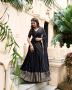 Evanik Women Pure Chanderi Plain With Zari Weaving Work Border Stitched Lehenga With Unstitched Blouse Dupatta(Up to 42) | Grocsy