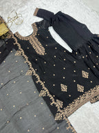 Evanik Black Pure Crunchy Silk With Sequence Embroidered Work Sharara Set | Grocsy