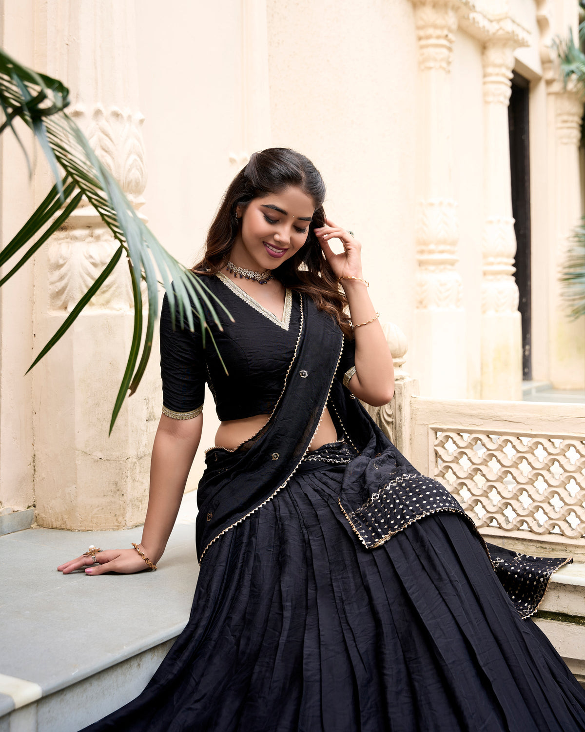 Evanik Women Pure Chanderi Plain With Zari Weaving Work Border Stitched Lehenga With Unstitched Blouse Dupatta(Up to 42) | Grocsy
