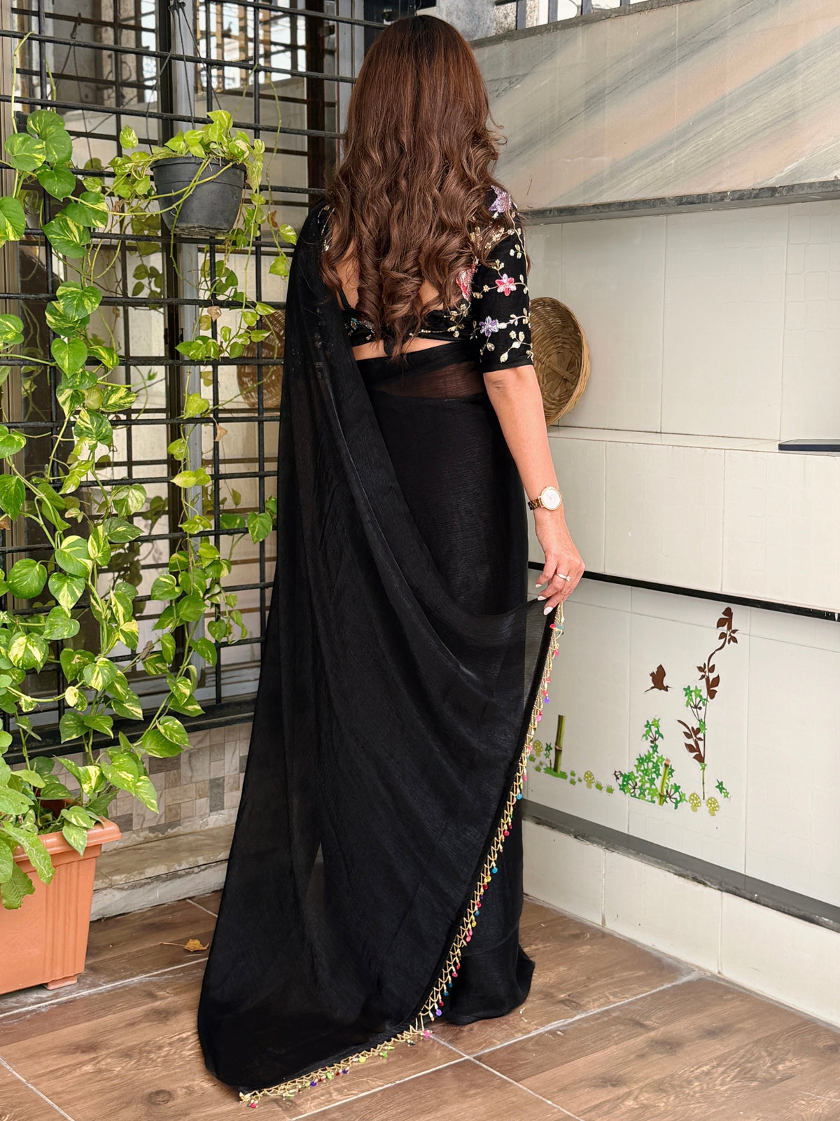 Evanik Soft Fandy Chiffon Beads Embroidered Work Party Wear Saree With Blouse | Grocsy