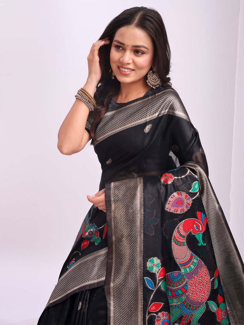 Anaita Black Linen Cotton Woven Saree With Blouse | Grocsy