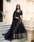 Evanik Women Pure Chanderi Plain With Zari Weaving Work Border Stitched Lehenga With Unstitched Blouse Dupatta(Up to 42) | Grocsy