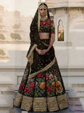 Tulsi Art Black Floral Digital Printed Art Silk Bridal Lehenga Choli | Grocsy