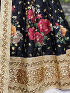 Tulsi Art Black Floral Digital Printed Art Silk Bridal Lehenga Choli | Grocsy