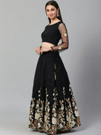 Tulsi Art Black & White Solid Semi-Stitched Myntra Lehenga & Unstitched Blouse With Dupatta | Grocsy