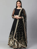 Tulsi Art Black & White Solid Semi-Stitched Myntra Lehenga & Unstitched Blouse With Dupatta | Grocsy