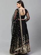 Tulsi Art Black & White Solid Semi-Stitched Myntra Lehenga & Unstitched Blouse With Dupatta | Grocsy