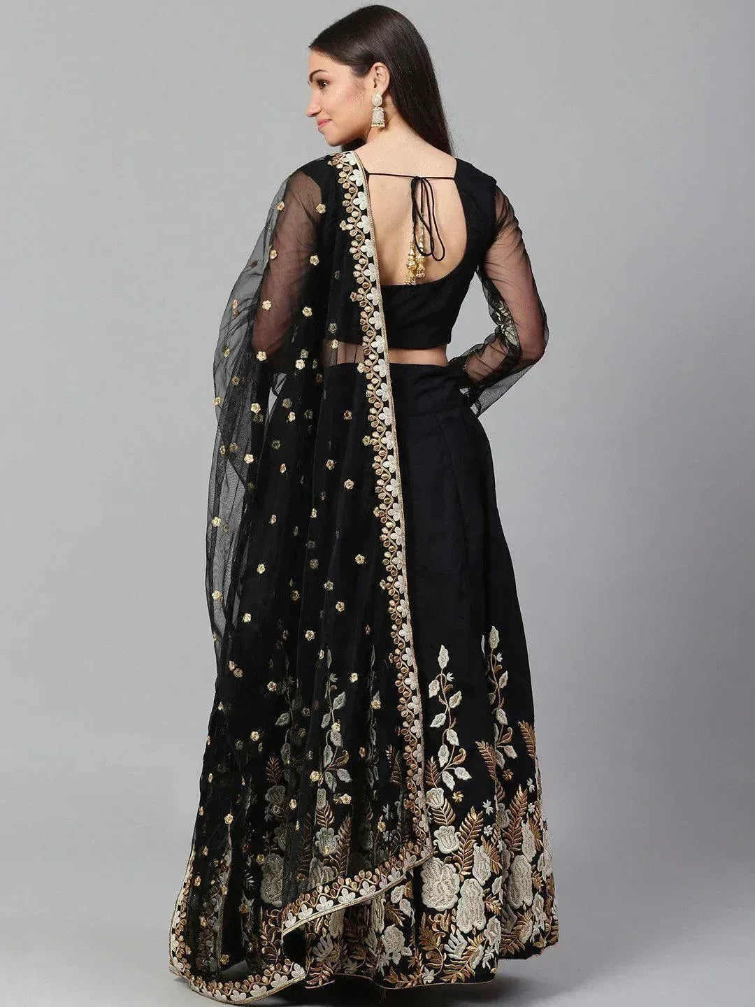 Tulsi Art Black & White Solid Semi-Stitched Myntra Lehenga & Unstitched Blouse With Dupatta | Grocsy