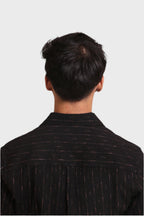 Xkind Black Golden Foil Stripes Slim Fit Shirt | Grocsy
