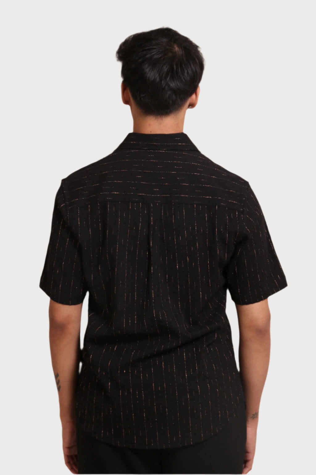 Xkind Black Golden Foil Stripes Slim Fit Shirt | Grocsy
