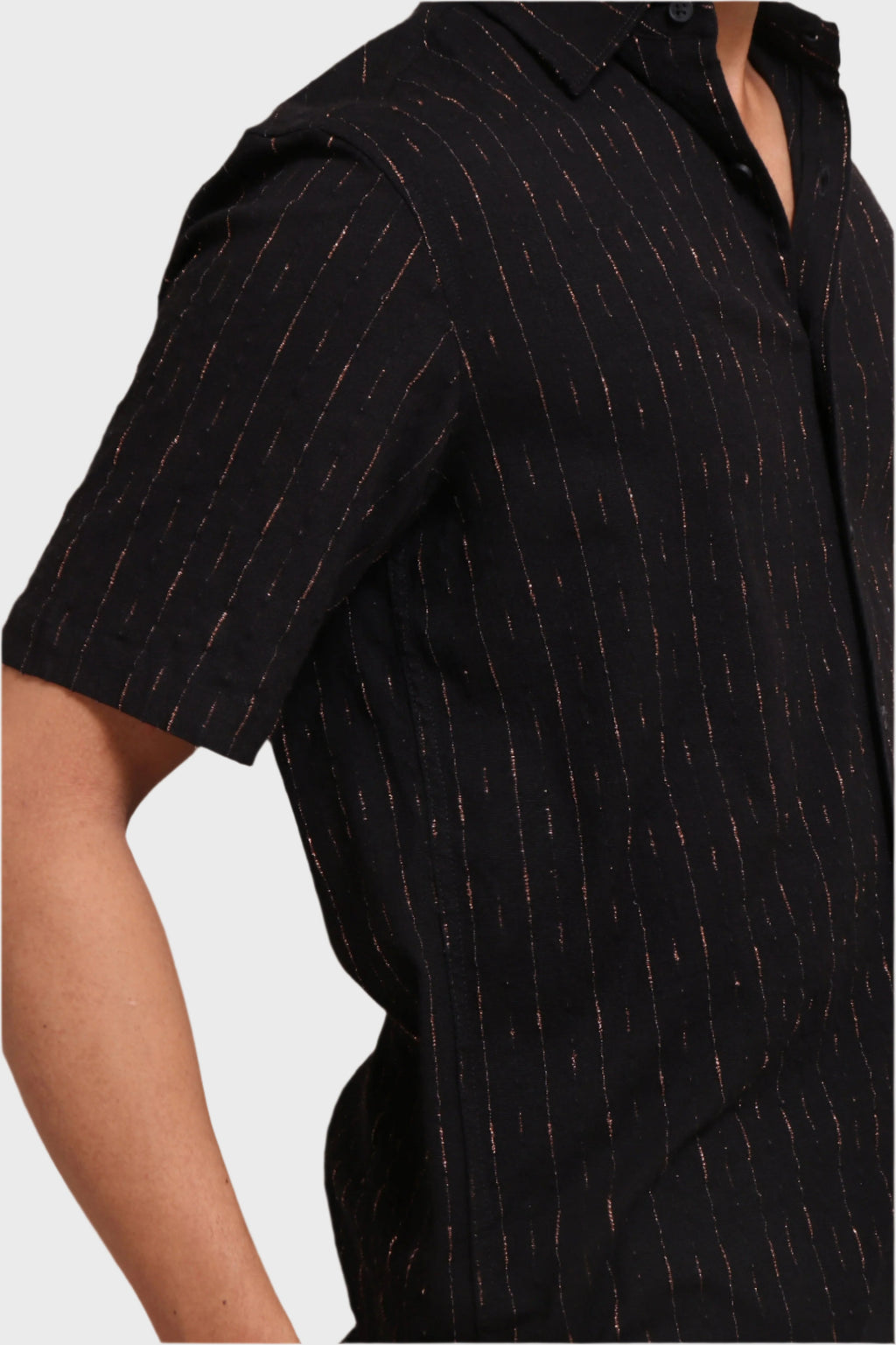 Xkind Black Golden Foil Stripes Slim Fit Shirt | Grocsy