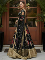 Tulsi Art Lovable Black Floral Printed Silk Reception Wear Lehenga Choli With Dupatta | Grocsy