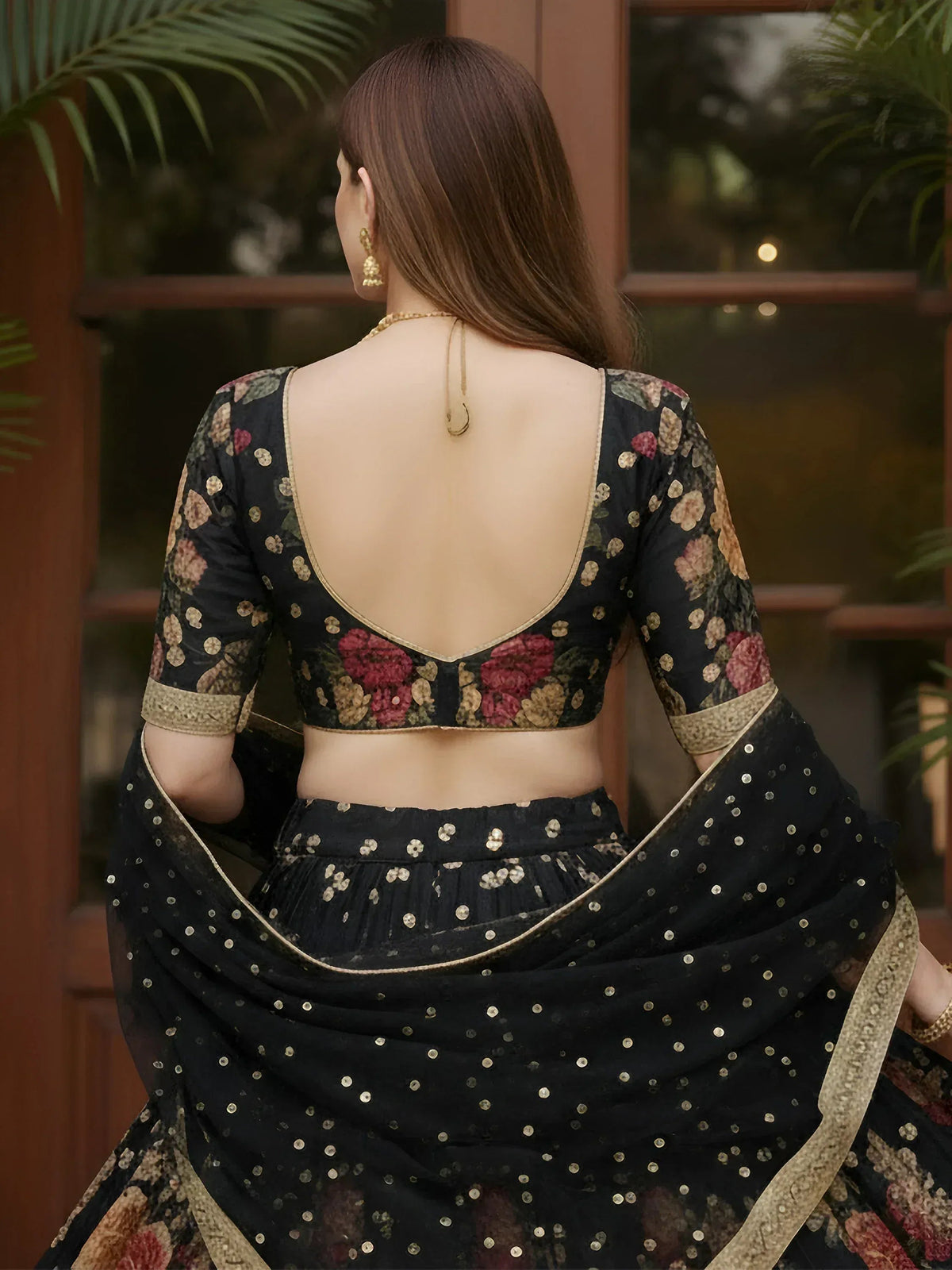 Tulsi Art Lovable Black Floral Printed Silk Reception Wear Lehenga Choli With Dupatta | Grocsy