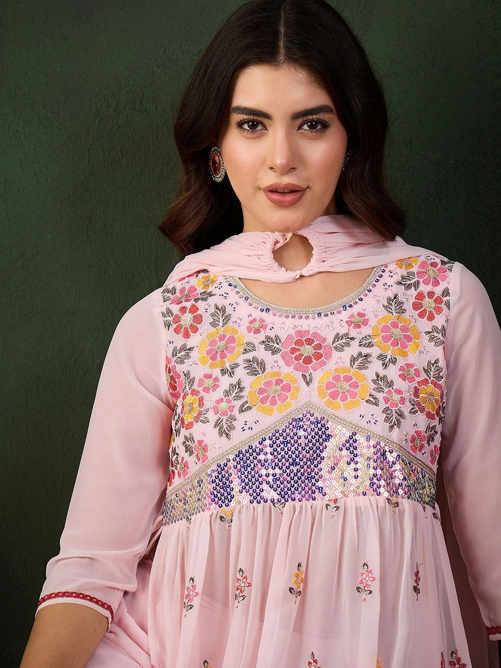 Sangria Embroidered Kurta, Palazzo With Dupatta | Grocsy