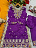 Teeya Creation Womens New Wedding Wear Heavy Embroidery Thread Work Purple Kurta Set | Grocsy