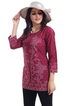 Snehal Creations Magenta Faux Crepe Short Kurti Tunic Top | Grocsy
