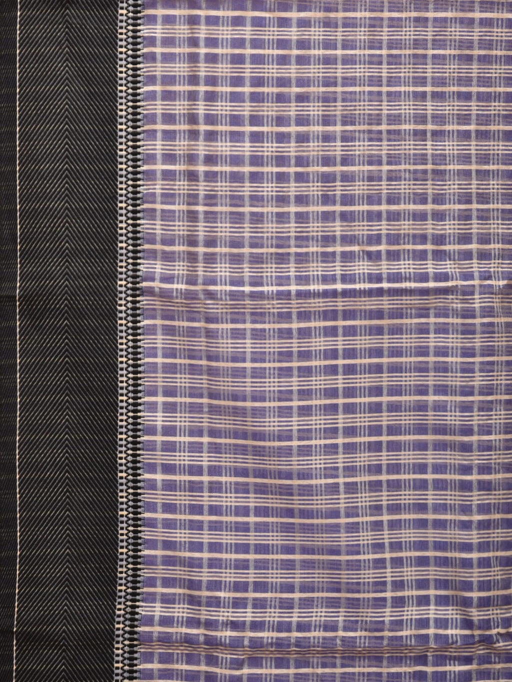 Blue and Black Bamboo Cotton Saree with Checks Design No Blouse - Global Threads | Grocsy