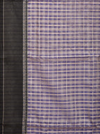 Blue and Black Bamboo Cotton Saree with Checks Design No Blouse - Global Threads | Grocsy