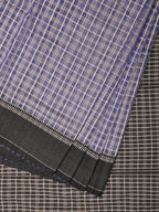 Blue and Black Bamboo Cotton Saree with Checks Design No Blouse - Global Threads | Grocsy