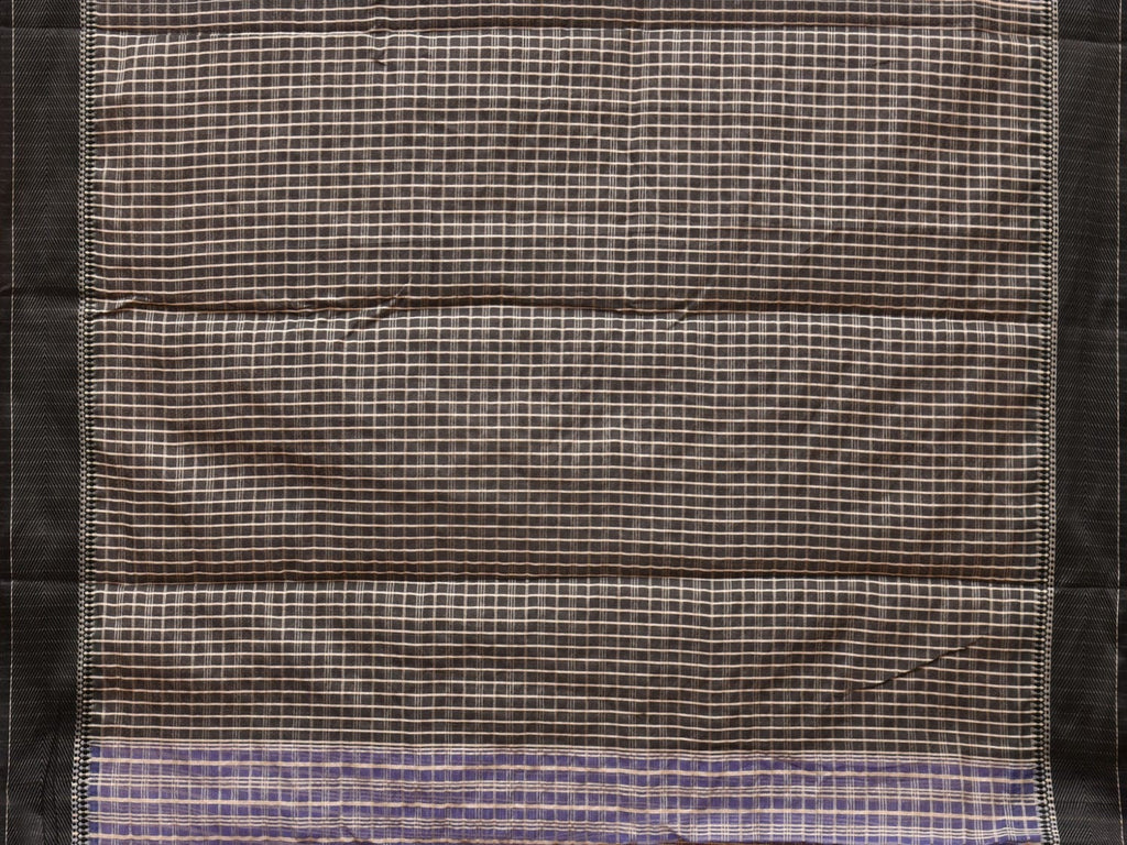 Blue and Black Bamboo Cotton Saree with Checks Design No Blouse - Global Threads | Grocsy