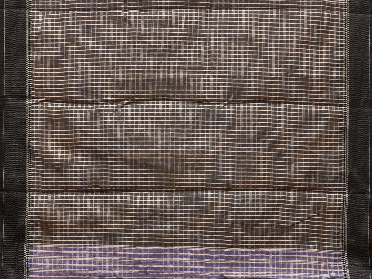 Blue and Black Bamboo Cotton Saree with Checks Design No Blouse - Global Threads | Grocsy