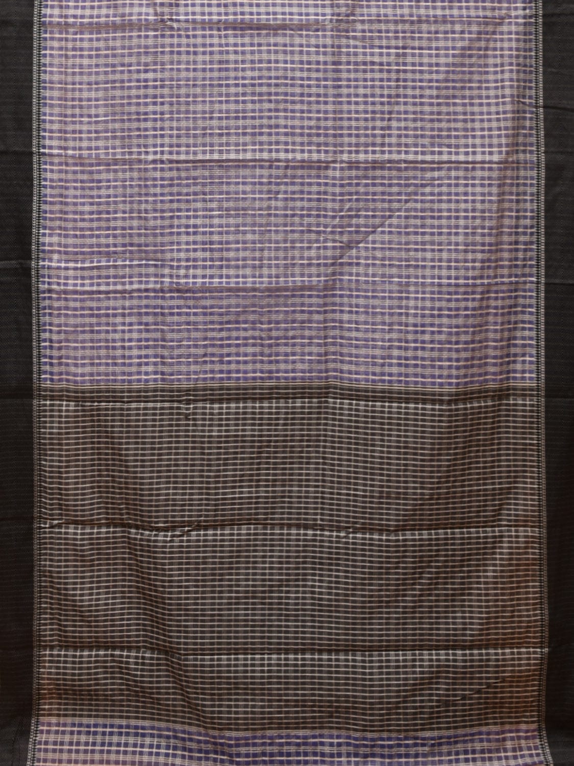 Blue and Black Bamboo Cotton Saree with Checks Design No Blouse - Global Threads | Grocsy