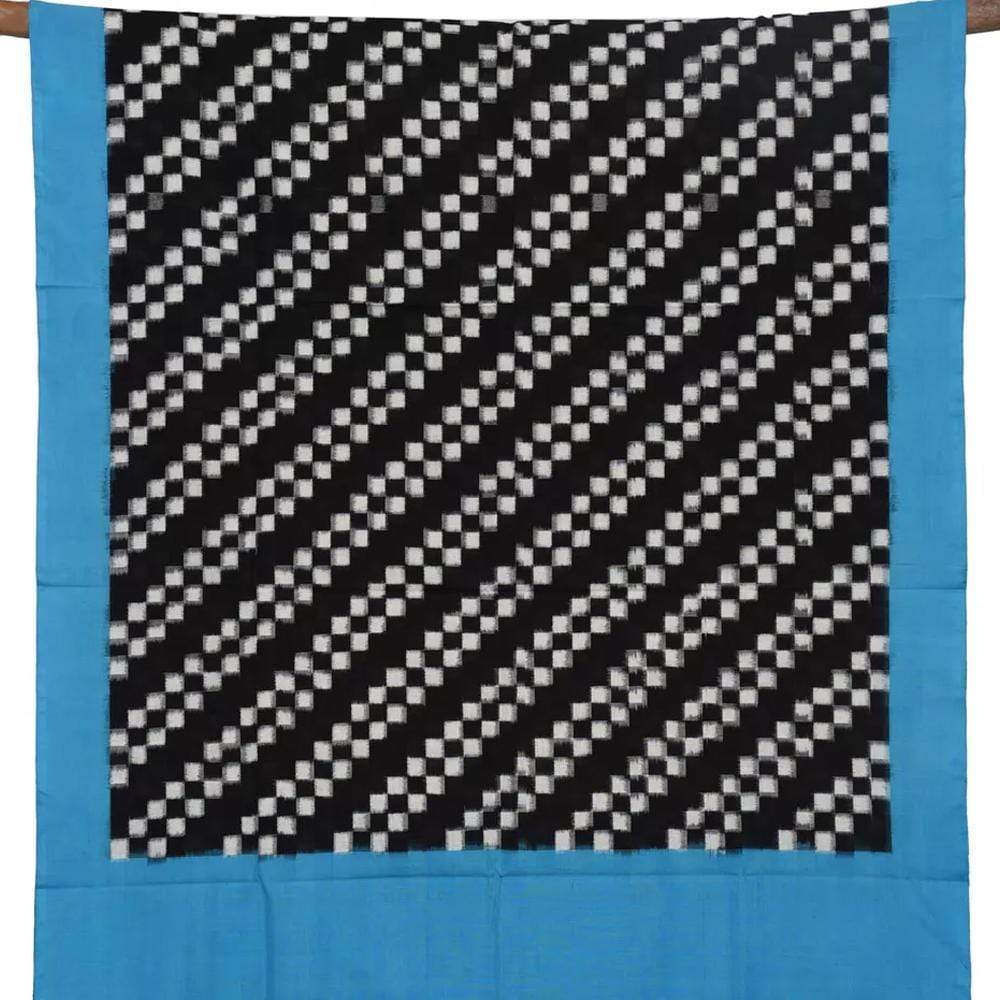 Blue and Black Pochampally Ikat Cotton Handloom Dupatta with Diagonal Design - Global Threads | Grocsy