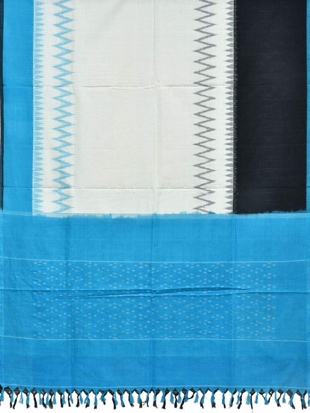 Blue and Black Pochampally Ikat Cotton Handloom Dupatta with Ganga-Jamuna Border - Global Threads | Grocsy
